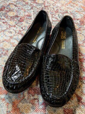 SAS SIMPLIFY BLACK CROC Loafer Leather Style Shoes Size US 7
